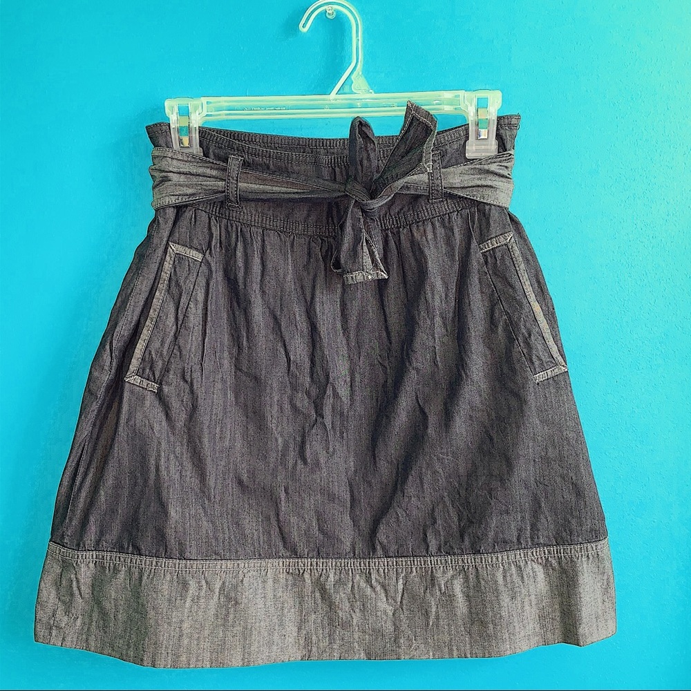 Ann Taylor Loft Navy Blue & Gray Tie Waist Skirt